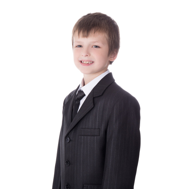 portrait of little boy in business suit isolated on white - Foto, Imagen