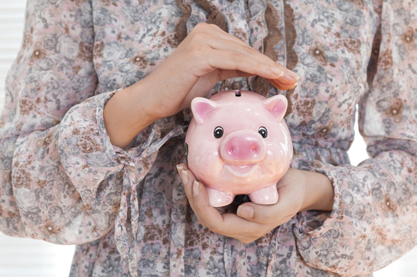 Woman hands holding piggy bank - Photo, Image