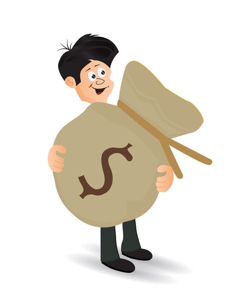 cartoon businessman carry money bag - Vector, Image