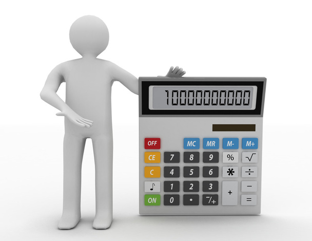 The 3D man and a calculator on white background - Photo, Image