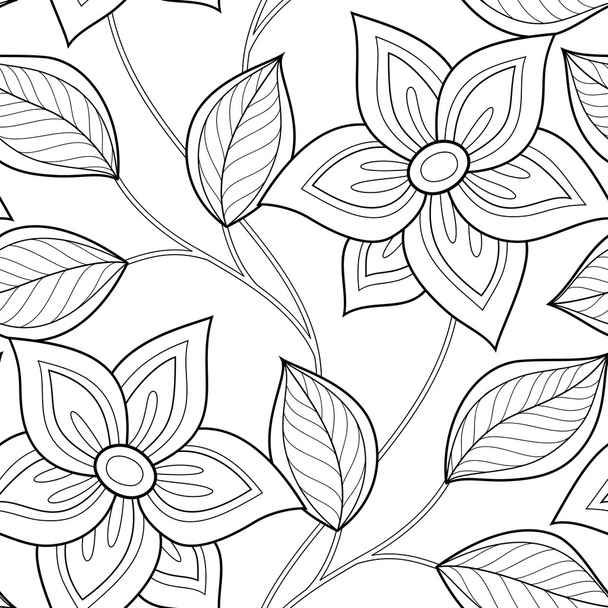 Seamless Monochrome Floral Pattern - Vektor, Bild