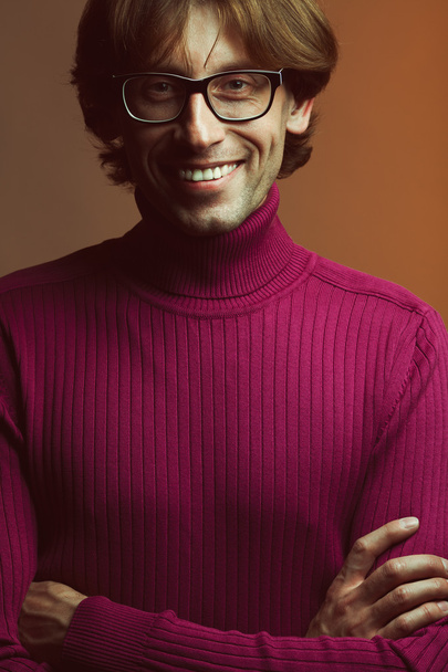 Stylish teacher, lecturer concept. Portrait of smiling young man - Fotoğraf, Görsel