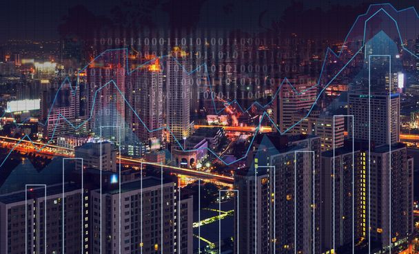 A városkép éjjel kereskedelmi grafikon - Fotó, kép
