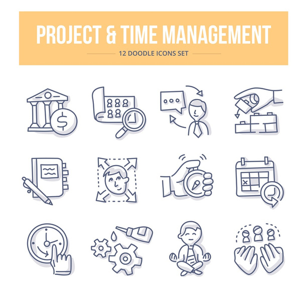 Proje ve zaman yönetimi Doodle simgeler - Vektör, Görsel