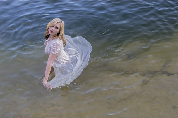 Blonde Outdoor Model In Water - Photo, Image