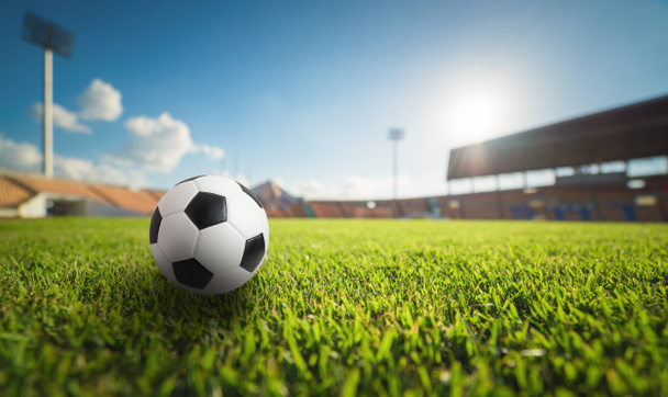 Voetbal op het gras in het voetbalstadion - Foto, afbeelding