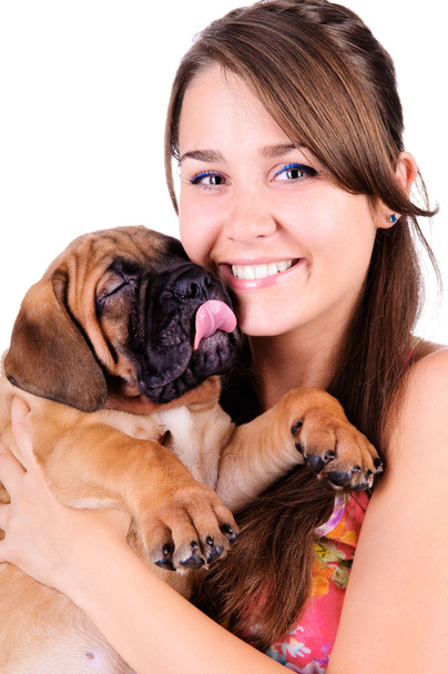 young woman with bullmastiff - Foto, Imagen