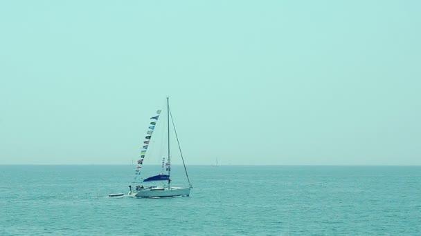 White Yacht Sailing In The Sea - Footage, Video