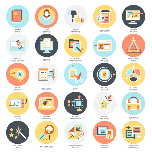 Flat conceptual icons pack of business content management, usability thinking. Concepts for website and graphic design. Mobile and print media. Isolated on white background. - Vector, Image
