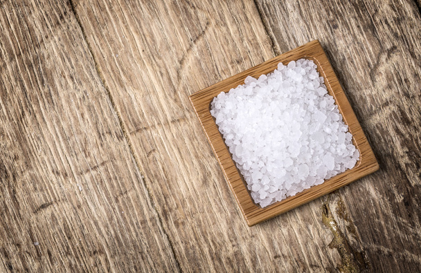 sea salt in wooden bowl  - Photo, Image