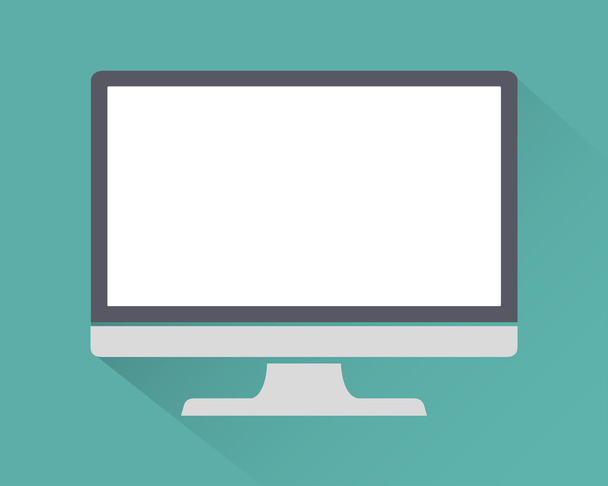 Monitor Pc ikona ploché styl s stín izolovaných na zeleném pozadí, vektorové ilustrace pro web design - Vektor, obrázek