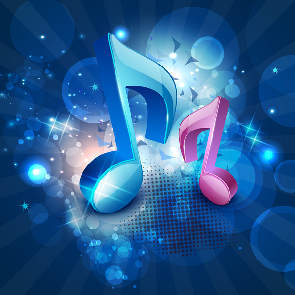3D musical notes on shiny blue background. EPS 10. - Vector, Imagen