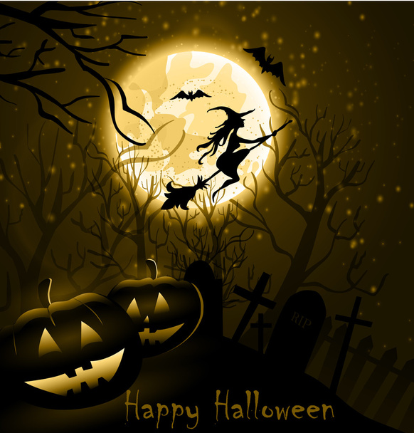 Tle Halloween czarownica na pełni księżyca - Wektor, obraz