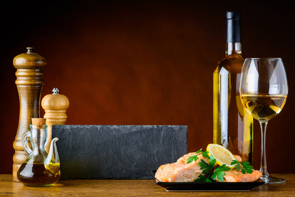 Cooked Fish with Wine and Copy space - Foto, imagen