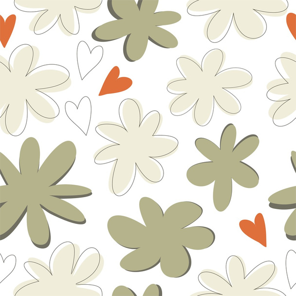 Flowers and hearts on white background - Vettoriali, immagini