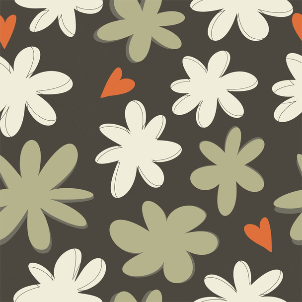 Flowers and hearts on dark background - Vector, afbeelding