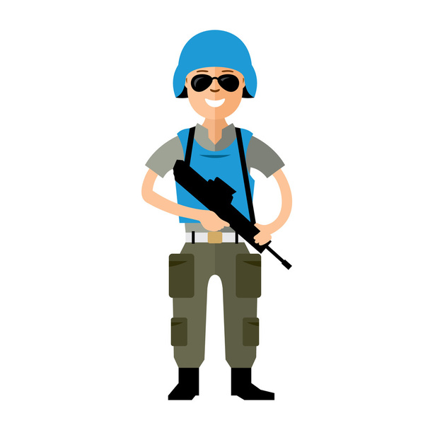 Vector Peacemaker in blue helmet. Flat style colorful Cartoon illustration. - Vektör, Görsel