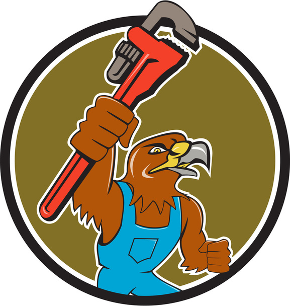 Hawk Plumber Wrench Circle Cartoon - Vector, Image