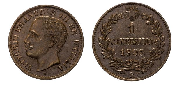 Один 1 цент Лір мідні монети 1903 значення Умберто I Королівство Італія - Фото, зображення