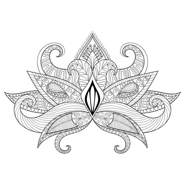 ボーホ観賞用蓮の花、ブラックワークタトゥーデザイン、インドのpa - ベクター画像
