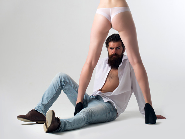 bearded man with female legs and buttocks - Fotoğraf, Görsel