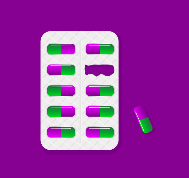 Envase de blister de tabletas falta de paquete de pastillas.Pastillas de tableta medica
 - Vector, Imagen