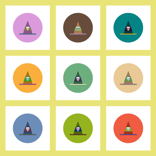 flat icons Halloween set of Mountain and skull concept on colorful circles - Vector, afbeelding