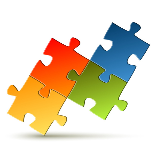 teamwork puzzel vier kleuren - Vector, afbeelding