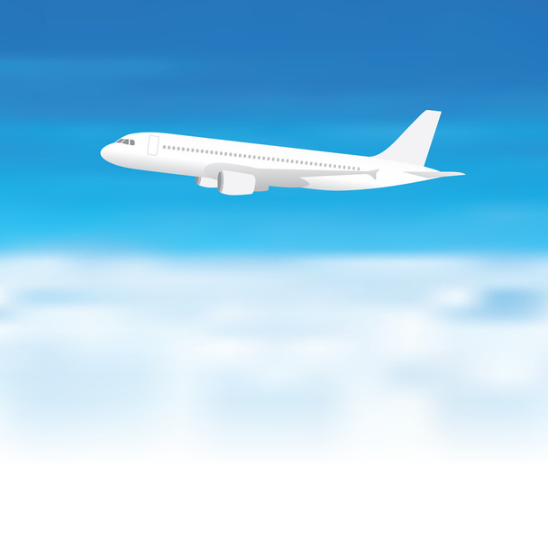 青空・雲の背景の白い飛行機 - ベクター画像