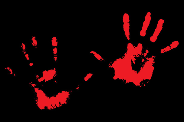 Bloedige handafdrukken op zwart - Vector, afbeelding