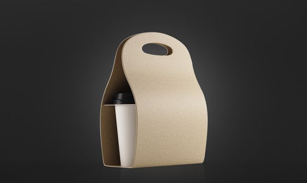 Beige container for coffee to go against black background - Photo, Image