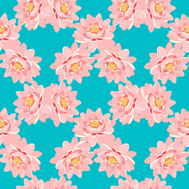 seamless pattern the lotus flower pink on a blue background. vec - Vektör, Görsel