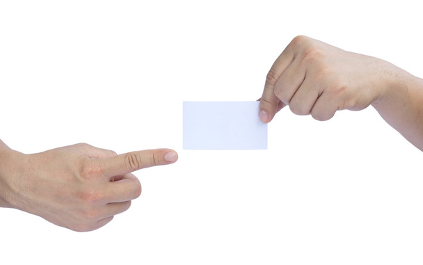 Man holding a white card in hand - Photo, Image