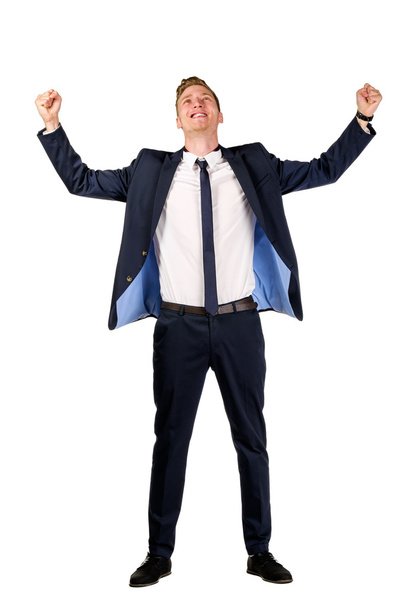 Happy young businessman raised fists - Photo, Image