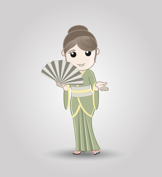 Moderní gejša drží ruku ventilátor - Vektor, obrázek
