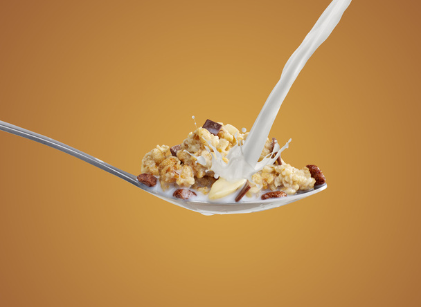 Breakfast cereal on a spoon - Photo, Image