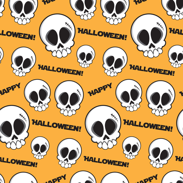 Varrat nélküli koponyák minta szöveg boldog halloween. - Vektor, kép