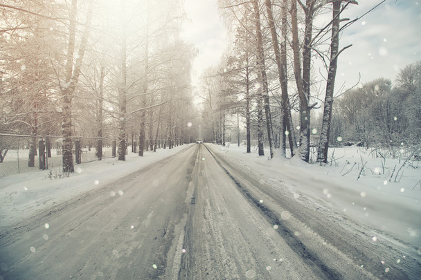  droga w zimie burza śnieżna - Zdjęcie, obraz
