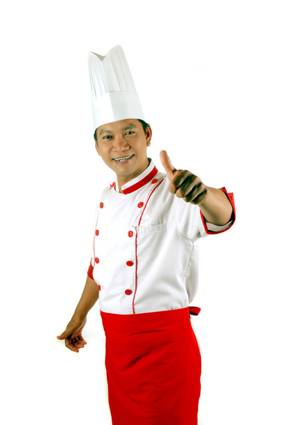 chef-kok geeft duimen omhoog teken - Foto, afbeelding