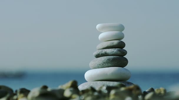 Close Up of pebbles stack on sea background - Footage, Video