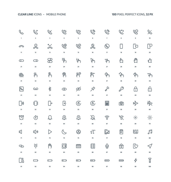 Mobile phone clear line icons - Vector, Image