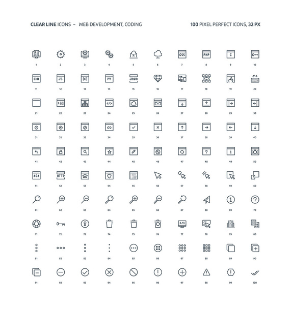 Web development clear line icons - Vector, Image