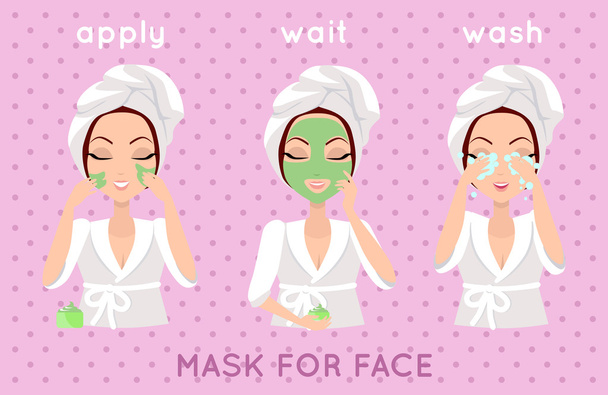 Mask for Face. Girl Applying a Face Scrub - Vector, Imagen
