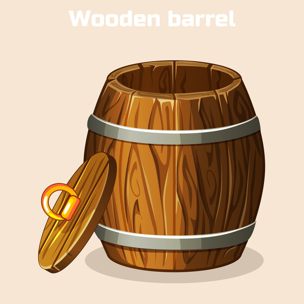ανοιχτό ξύλινο βαρέλι καρτούν, στοιχεία του παιχνιδιού - Διάνυσμα, εικόνα
