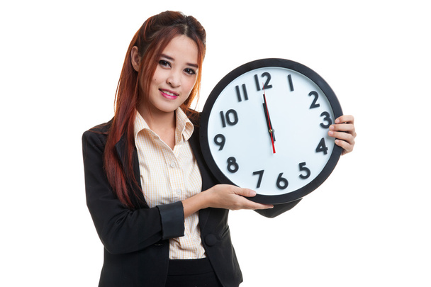 młody Azji biznes kobieta z a zegar. - Zdjęcie, obraz