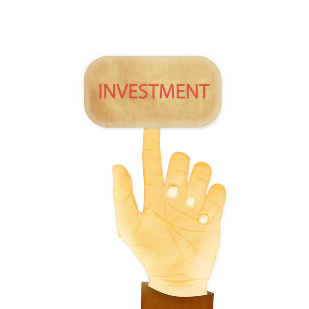 Stock Photo : Texture du papier, geste de la main pointant vers l'investissement
 - Photo, image