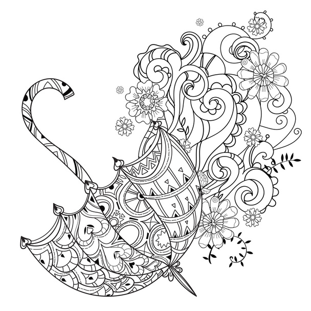 Guarda-chuva de contorno de rabiscos desenhado à mão
 - Vetor, Imagem
