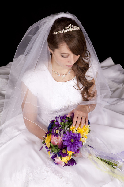 bride sit with flowers - Photo, Image