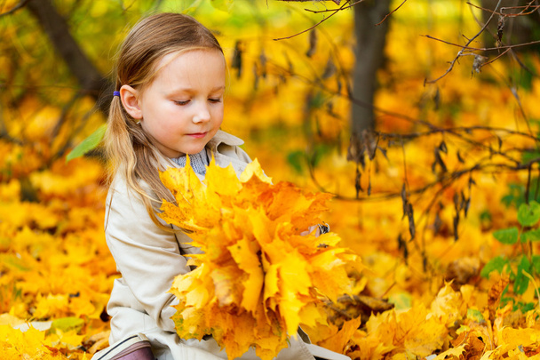 Little girl outdoors at autumn day - Φωτογραφία, εικόνα