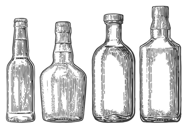 Set bottle for beer, whiskey, tequila - Vector, afbeelding